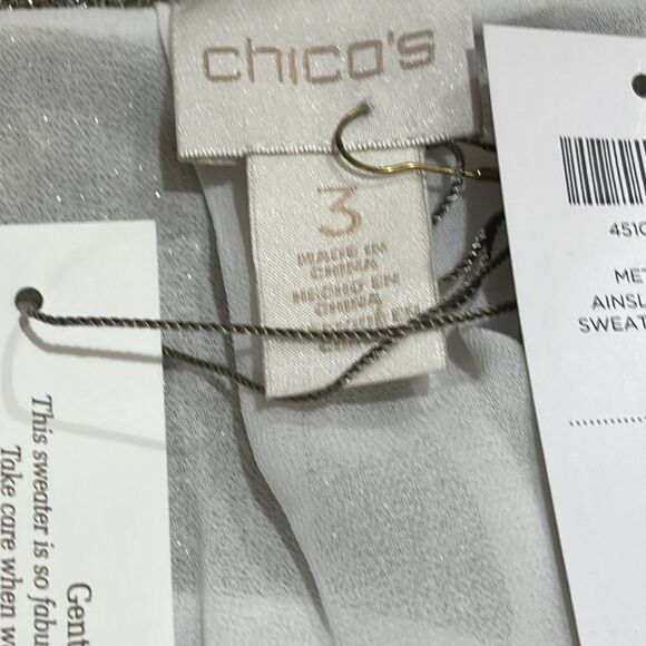 NEW!  Chico's Ainsley Metallic Gold Pullover Sweater - Size 3 / XL - $99 - Picture 11 of 15
